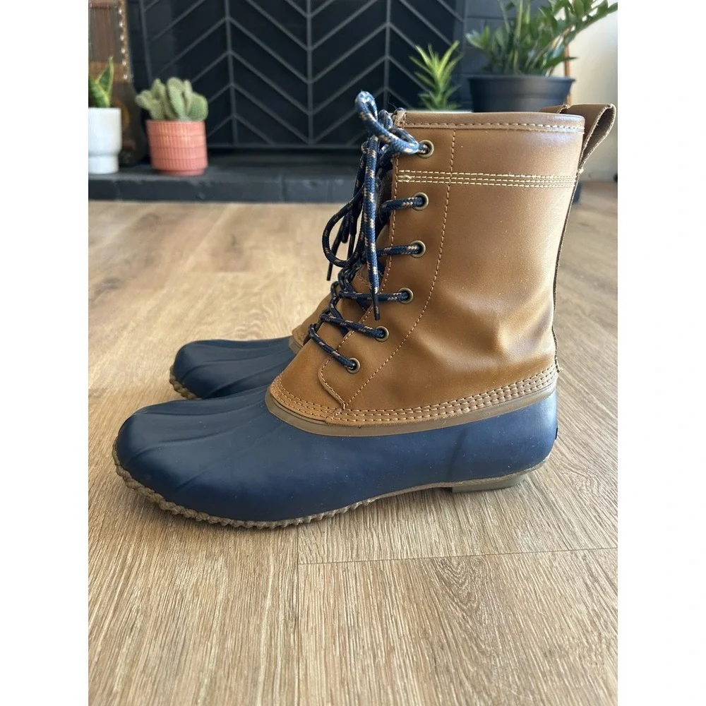 Lands' End Insulated Flannel Lined Duck Boots Brown Blue Size 9B